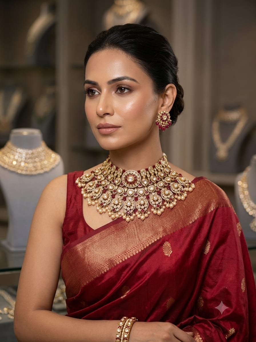 Polki Set With Earring, Beautiful Nacklace
